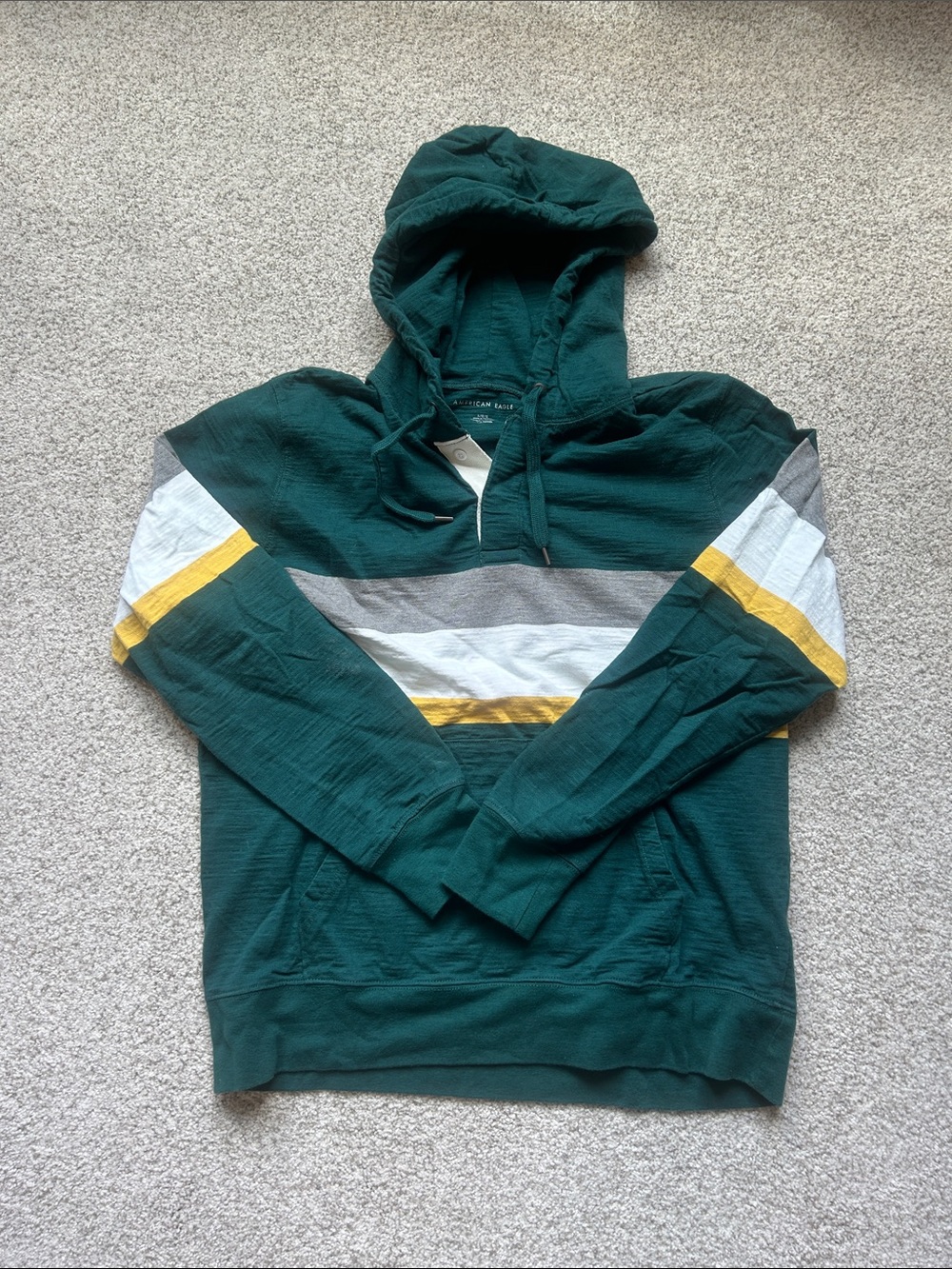 Men's Green Hooded Pullover with Stripe Detail